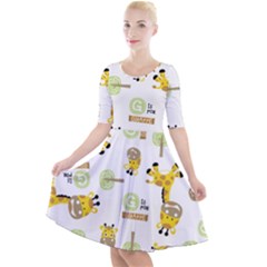 Vector Pattern With Cute Giraffe Cartoon Quarter Sleeve A-line Dress by Simbadda