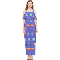 Virus-seamless-pattern Draped Sleeveless Chiffon Jumpsuit by Simbadda