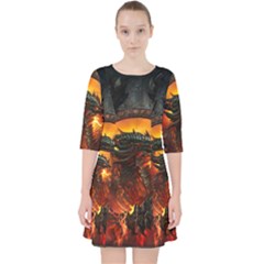 Dragon Art Fire Digital Fantasy Quarter Sleeve Pocket Dress