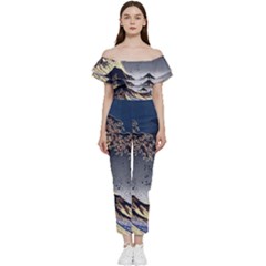 The Great Wave Off Kanagawa Japan Japanese Waves Bardot Ruffle Jumpsuit