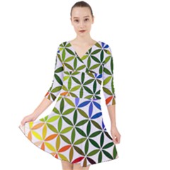 Mandala Rainbow Colorful Quarter Sleeve Front Wrap Dress