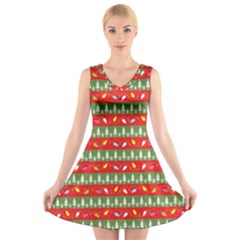 Christmas-papers-red-and-green V-neck Sleeveless Dress