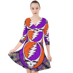 Gratefuldead Grateful Dead Pattern Quarter Sleeve Front Wrap Dress