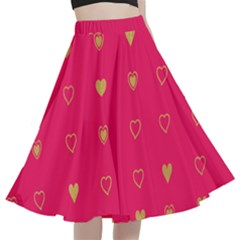 Heart Pattern Design A-line Full Circle Midi Skirt With Pocket