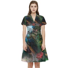 Peacock Art Painting Short Sleeve Waist Detail Dress by Ndabl3x