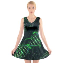 Green And Black Abstract Digital Art V-neck Sleeveless Dress