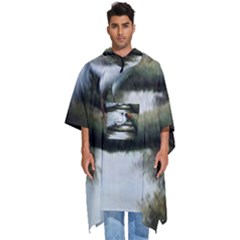 Canvas Oil Painting Two Peacock Men s Hooded Rain Ponchos