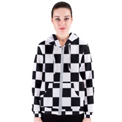 Black White Chess Board Women s Zipper Hoodie by Ndabl3x