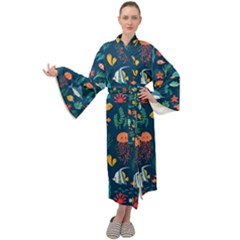 Fish Sea Animals Pattern Maxi Velvet Kimono by Ndabl3x