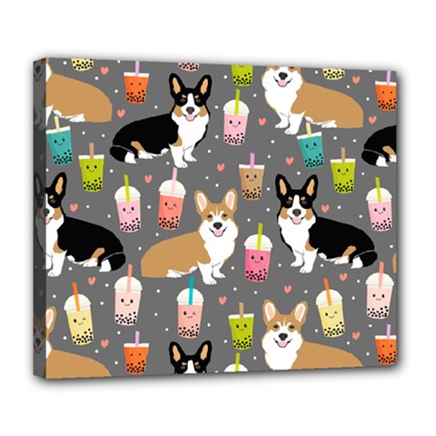 Welsh Corgi Dog Boba Tea Bubble Kawaii Deluxe Canvas 24  X 20  (stretched) by Grandong