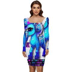 Pinkie Pie  Women Long Sleeve Ruched Stretch Jersey Dress by Internationalstore