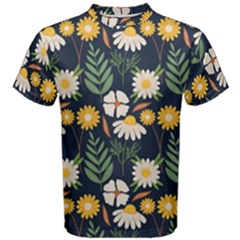 Flower Grey Pattern Floral Men s Cotton T-shirt by Dutashop