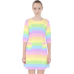 Cute Pastel Rainbow Stripes Quarter Sleeve Pocket Dress