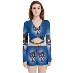 Cats Funny Velvet Wrap Crop Top And Shorts Set by Ket1n9