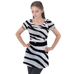 White Tiger Skin Puff Sleeve Tunic Top by Ket1n9