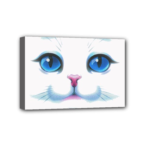 Cute White Cat Blue Eyes Face Mini Canvas 6  X 4  (stretched) by Ket1n9