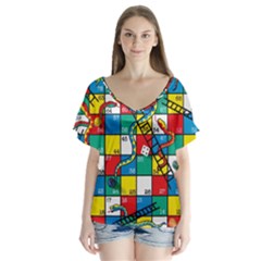 Snakes And Ladders V-neck Flutter Sleeve Top by Ket1n9