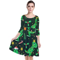 Christmas Funny Pattern Dinosaurs Quarter Sleeve Waist Band Dress