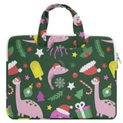 Dinosaur Colorful Funny Christmas Pattern Macbook Pro 16  Double Pocket Laptop Bag  by Ket1n9