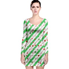 Christmas Paper Stars Pattern Texture Background Colorful Colors Seamless Long Sleeve Bodycon Dress