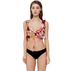 Rose Color Beautiful Flowers Low Cut Ruffle Edge Bikini Top