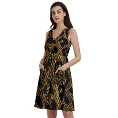 Metallic Snake Skin Pattern Sleeveless Dress With Pocket