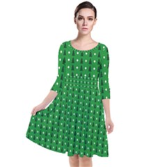 Green Christmas Tree Pattern Background Quarter Sleeve Waist Band Dress