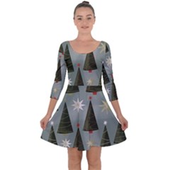 Christmas Trees Pattern Wallpaper Quarter Sleeve Skater Dress