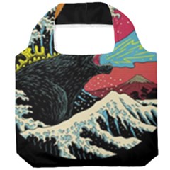 Retro Wave Kaiju Godzilla Japanese Pop Art Style Foldable Grocery Recycle Bag by Modalart