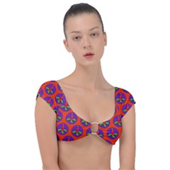 Christmas Candles Seamless Pattern Cap Sleeve Ring Bikini Top