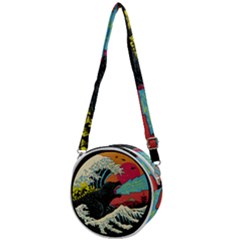 Retro Wave Kaiju Godzilla Japanese Pop Art Style Crossbody Circle Bag by Modalart