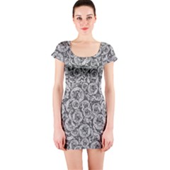 Vintage Clock Motif Pattern Short Sleeve Bodycon Dress