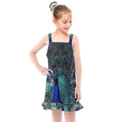 Blue And Green Peacock Kids  Overall Dress by Sarkoni