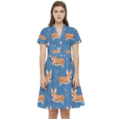 Corgi Patterns Short Sleeve Waist Detail Dress by Ndabl3x