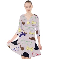 Moustache Hat Bowler Bowler Hat Quarter Sleeve Front Wrap Dress