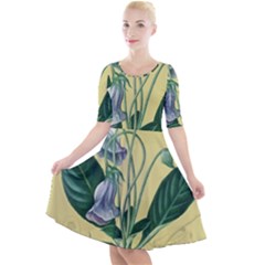 Botanical Plants Green Quarter Sleeve A-line Dress