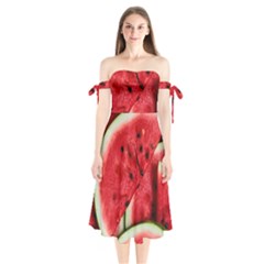 Watermelon Fruit Green Red Shoulder Tie Bardot Midi Dress