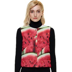 Watermelon Fruit Green Red Women s Button Up Puffer Vest by Bedest