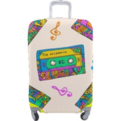 Seamless Pattern With Colorful Cassettes Hippie Style Doodle Musical Texture Wrapping Fabric Vector Luggage Cover (large) by Bedest