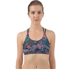 Japanese Wave Koi Illustration Seamless Pattern Back Web Sports Bra by Bedest