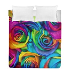 Colorful Roses Bouquet Rainbow Duvet Cover Double Side (full/ Double Size) by Pakjumat