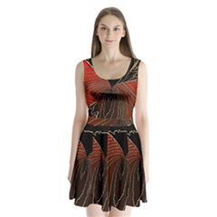 Red Gold Black Voracious Plant Leaf Split Back Mini Dress 