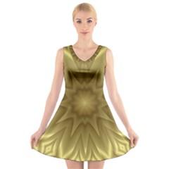 Seamless Pattern Green Garden V-neck Sleeveless Dress