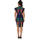 Rocket Halftone Astrology Astronaut Vintage Frill Sleeve V-Neck Bodycon Dress View4
