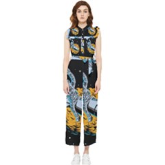 Astronaut Planet Space Science Women s Frill Top Chiffon Jumpsuit by Sarkoni