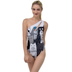Cute Cat Hand Drawn Cartoon Style To One Side Swimsuit by Grandong