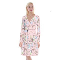 Drink Cocktail Doodle Coffee Long Sleeve Velvet Front Wrap Dress by Apen