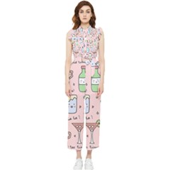 Drink Cocktail Doodle Coffee Women s Frill Top Chiffon Jumpsuit by Apen