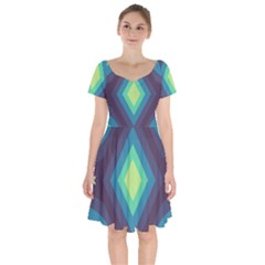 Pattern Blue Green Retro Design Short Sleeve Bardot Dress