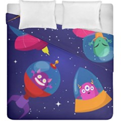 Cartoon Funny Aliens With Ufo Duck Starry Sky Set Duvet Cover Double Side (king Size) by Ndabl3x